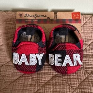 dearfoams Red and Black Plaid 'BABY BEAR' Memory Foam Infant Slippers
